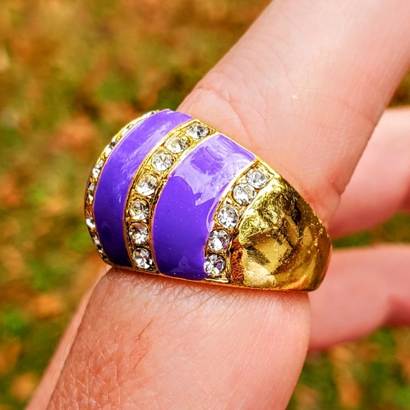 Purple Paradise Golden Enamel Crystal Ring Sz 7.5 - Picture 5 of 11